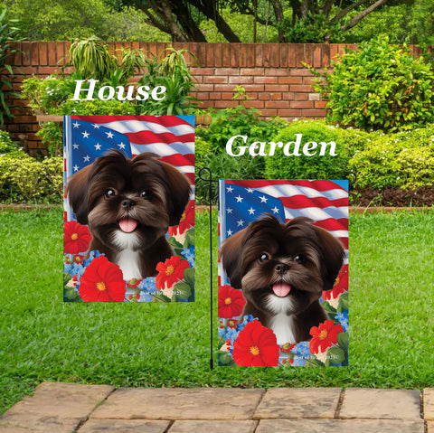 Shih Tzu Chocolate - Best of Breed  Patriotic I All-American Outdoor House and Garden Flag