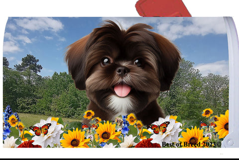 Shih Tzu Chocolate - Best of Breed Summer Flowers Mailbox Cover Hi-Grade Vinyl 6" x 19"