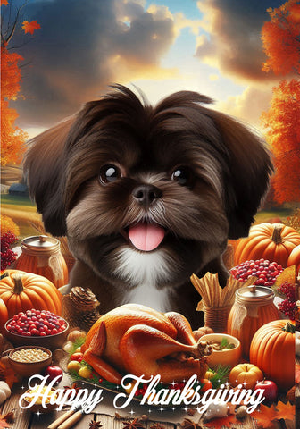 Shih Tzu Chocolate - Best of Breed  Thanksgiving Outdoor House and Garden Flag