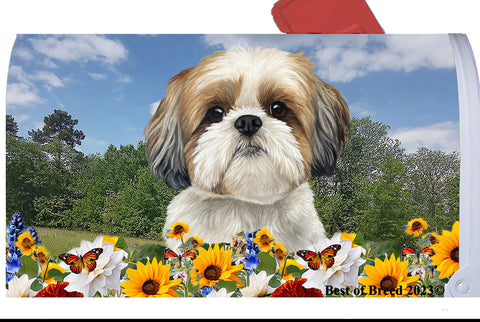 Shih Tzu Gold/White - Best of Breed Summer Flowers Mailbox Cover Hi-Grade Vinyl 6" x 19"