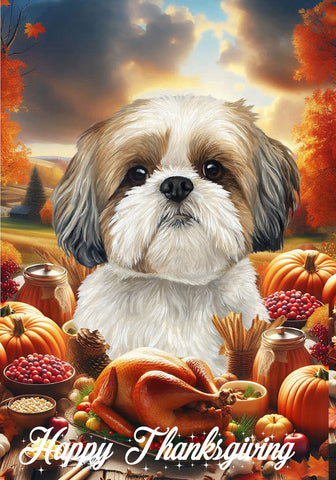 Shih Tzu Gold/White - Best of Breed  Thanksgiving Outdoor House and Garden Flag