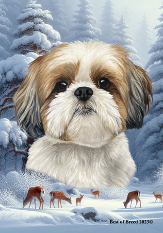 Shih Tzu Gold/White - Best of Breed  Winter Wonderland Outdoor House and Garden Flag