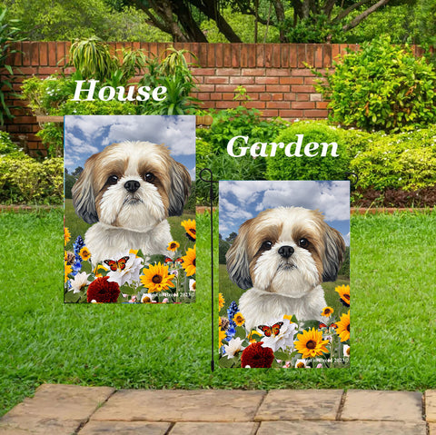 Shih Tzu Gold/White - Best of Breed  Summer Fields Outdoor House and Garden Flag