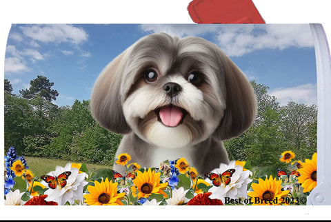 Shih Tzu Silver - Best of Breed Summer Flowers Mailbox Cover Hi-Grade Vinyl 6" x 19"