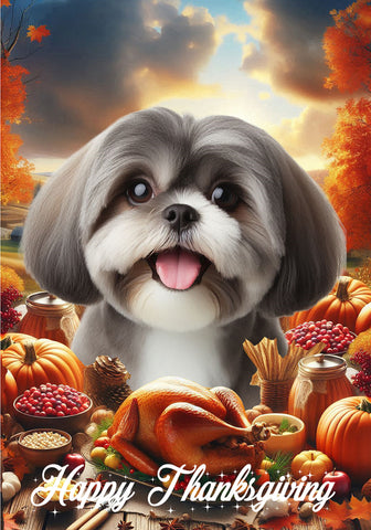 Shih Tzu Silver - Best of Breed  Thanksgiving Outdoor House and Garden Flag