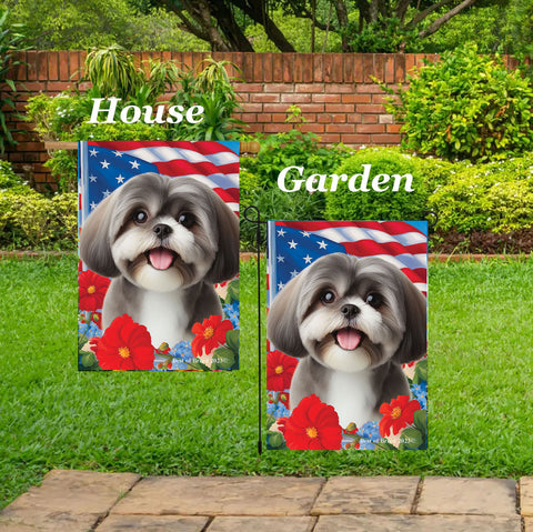 Shih Tzu Silver - Best of Breed  Patriotic I All-American Outdoor House and Garden Flag