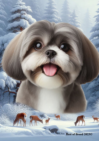 Shih Tzu Silver - Best of Breed  Winter Wonderland Outdoor House and Garden Flag