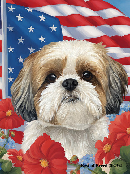 Shih Tzu Gold/White - Best of Breed  Patriotic I All-American Outdoor House and Garden Flag