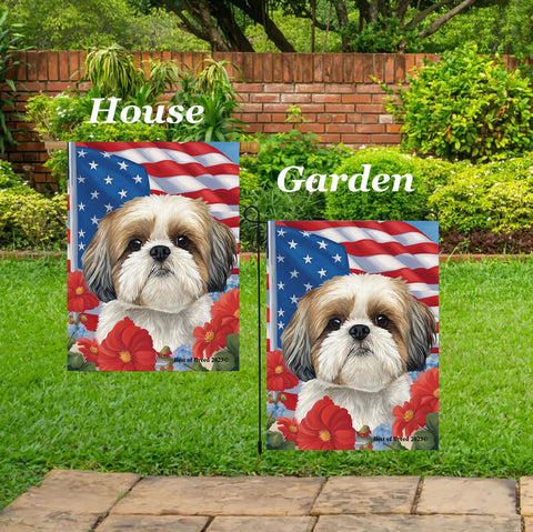 Shih Tzu Gold/White - Best of Breed  Patriotic I All-American Outdoor House and Garden Flag
