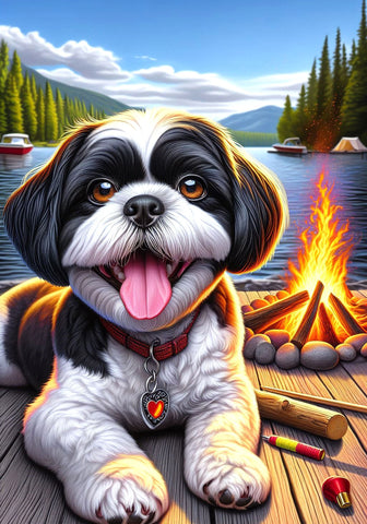 Shih Tzu Black and White - Best of Breed DCR Summer Camping   Outdoor House and Garden Flag