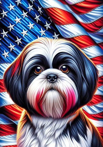 Shih Tzu Black and White - Best of Breed DCR Patriotic III   Outdoor House and Garden Flag