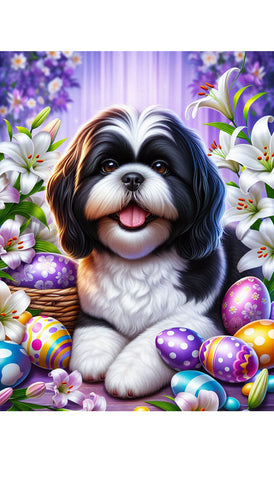 Shih Tzu Black and White - Best of Breed DCR Easter Holiday    Outdoor House and Garden Flag