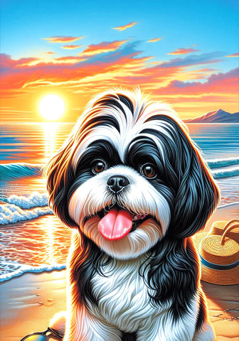Shih Tzu Black and White - Best of Breed DCR Summer Sunset Outdoor House and Garden Flag