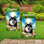 Siberian Husky Black/White Blue Eyes -  Best of Breed  Summer Butterflies Outdoor House and Garden Flag