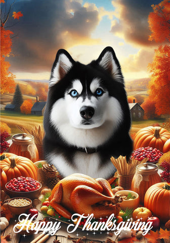 Siberian Husky Black/White Blue Eyes -  Best of Breed  Thanksgiving Outdoor House and Garden Flag