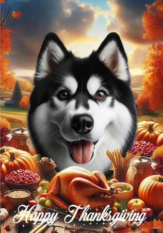 Siberian Husky Black/White - Best of Breed  Thanksgiving Outdoor House and Garden Flag