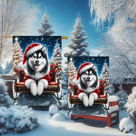 Siberian Husky Black/White - Best of Breed DCR Christmas Outdoor House and Garden Flag