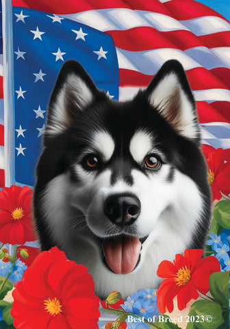 Siberian Husky Black/White - Best of Breed  Patriotic I All-American Outdoor House and Garden Flag