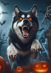 Siberian Husky Black/White - Best of Breed DCR Halloween Outdoor House and Garden Flag