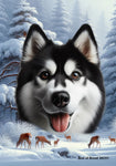 Siberian Husky Black/White - Best of Breed  Winter Wonderland Outdoor House and Garden Flag