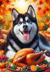 Siberian Husky Black/White - Best of Breed DCR Thanksgiving Outdoor House and Garden Flag