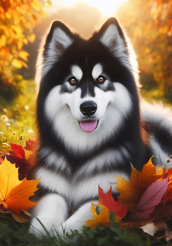 Siberian Husky Black/White - Best of Breed DCR Falling Leaves Outdoor Flag