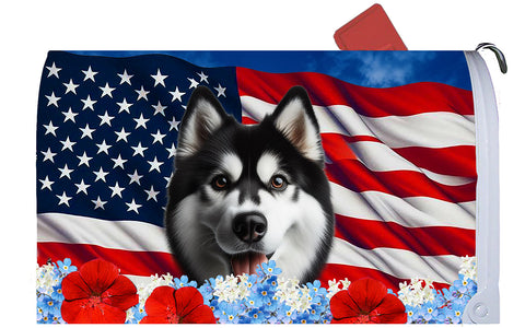 Siberian Husky Black/White - Best of Breed Patriotic Mailbox Cover Hi-Grade Vinyl 6" x 19"