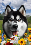 Siberian Husky Black/White - Best of Breed  Summer Fields Outdoor House and Garden Flag