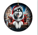 Siberian Husky Black/White  - Best of Breed DCR Christmas Tree Porcelain Ornament Double Sided