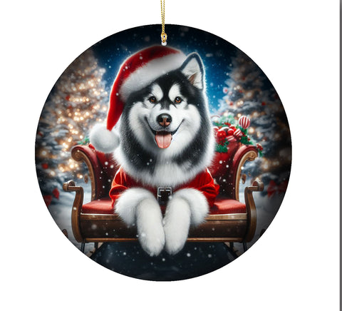 Siberian Husky Black/White  - Best of Breed DCR Christmas Tree Porcelain Ornament Double Sided