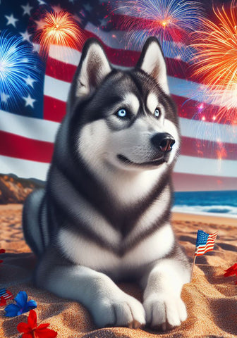 Siberian Husky Grey - Best of Breed DCR July 4 Outdoor Flag