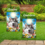 Siberian Husky Grey Blue Eyes - Best of Breed  Summer Butterflies Outdoor House and Garden Flag