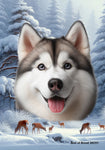 Siberian Husky Grey Blue Eyes - Best of Breed  Winter Wonderland Outdoor House and Garden Flag