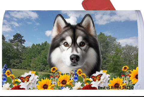 Siberian Husky Grey - Best of Breed Summer Flowers Mailbox Cover Hi-Grade Vinyl 6" x 19"