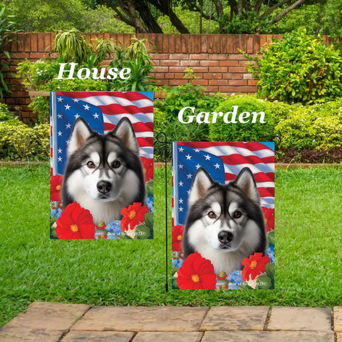 Siberian Husky Grey - Best of Breed  Patriotic I All-American Outdoor House and Garden Flag