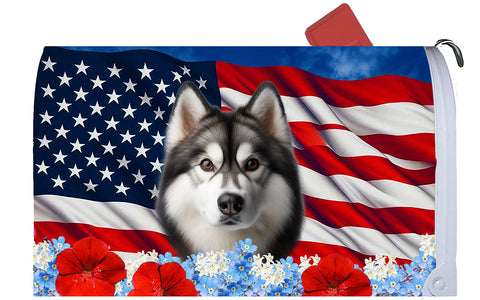 Siberian Husky Grey - Best of Breed Patriotic Mailbox Cover Hi-Grade Vinyl 6" x 19"