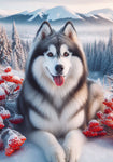 Siberian Husky Grey - Best of Breed DCR Winter Berries Outdoor House and Garden Flag