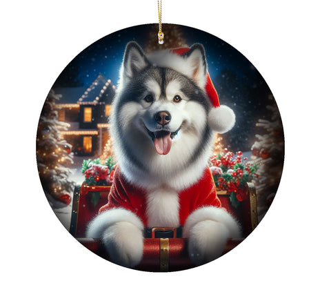 Siberian Husky Grey - Best of Breed DCR Christmas Tree Porcelain Ornament Double Sided