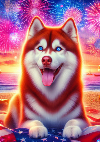 Siberian Husky Red - Best of Breed DCR July 4 Outdoor Flag