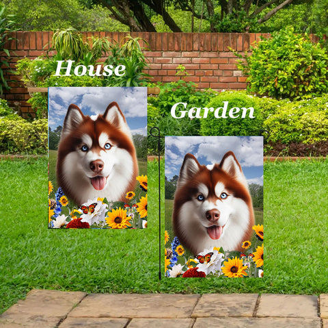 Siberian Husky Red Blue Eyes -  Best of Breed  Summer Fields Outdoor House and Garden Flag