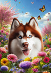 Siberian Husky Red Blue Eyes -  Best of Breed  Spring Butterflies Outdoor House and Garden Flag