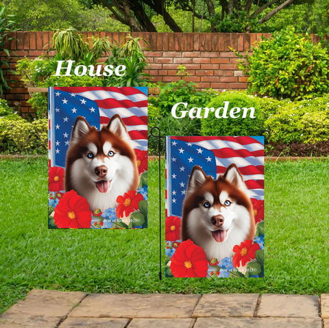 Siberian Husky Red Blue Eyes -  Best of Breed  Patriotic I All-American Outdoor House and Garden Flag