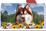 Siberian Husky Red Blue Eyes -  Best of Breed Summer Flowers Mailbox Cover Hi-Grade Vinyl 6" x 19"