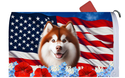 Siberian Husky Red - Best of Breed Patriotic Mailbox Cover Hi-Grade Vinyl 6" x 19"