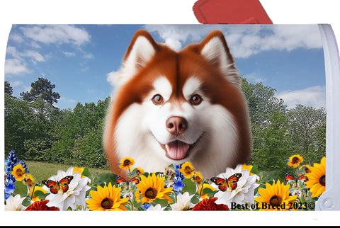 Siberian Husky Red - Best of Breed Summer Flowers Mailbox Cover Hi-Grade Vinyl 6" x 19"