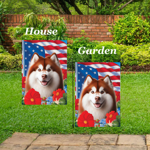 Siberian Husky Red - Best of Breed  Patriotic I All-American Outdoor House and Garden Flag