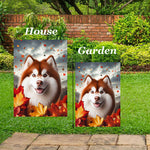 Siberian Husky Red Brown Eyes - Best of Breed  Fall Leaves Outdoor House and Garden Flag