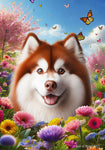 Siberian Husky Red Brown Eyes - Best of Breed  Spring Butterflies Outdoor House and Garden Flag