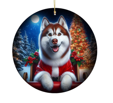 Siberian Husky Red - Best of Breed DCR Christmas Tree Porcelain Ornament Double Sided