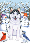 Siberian Husky Black/White- Best of Breed Tomoyo Pitcher Winter Snowman Garden Flag 12" x 17"